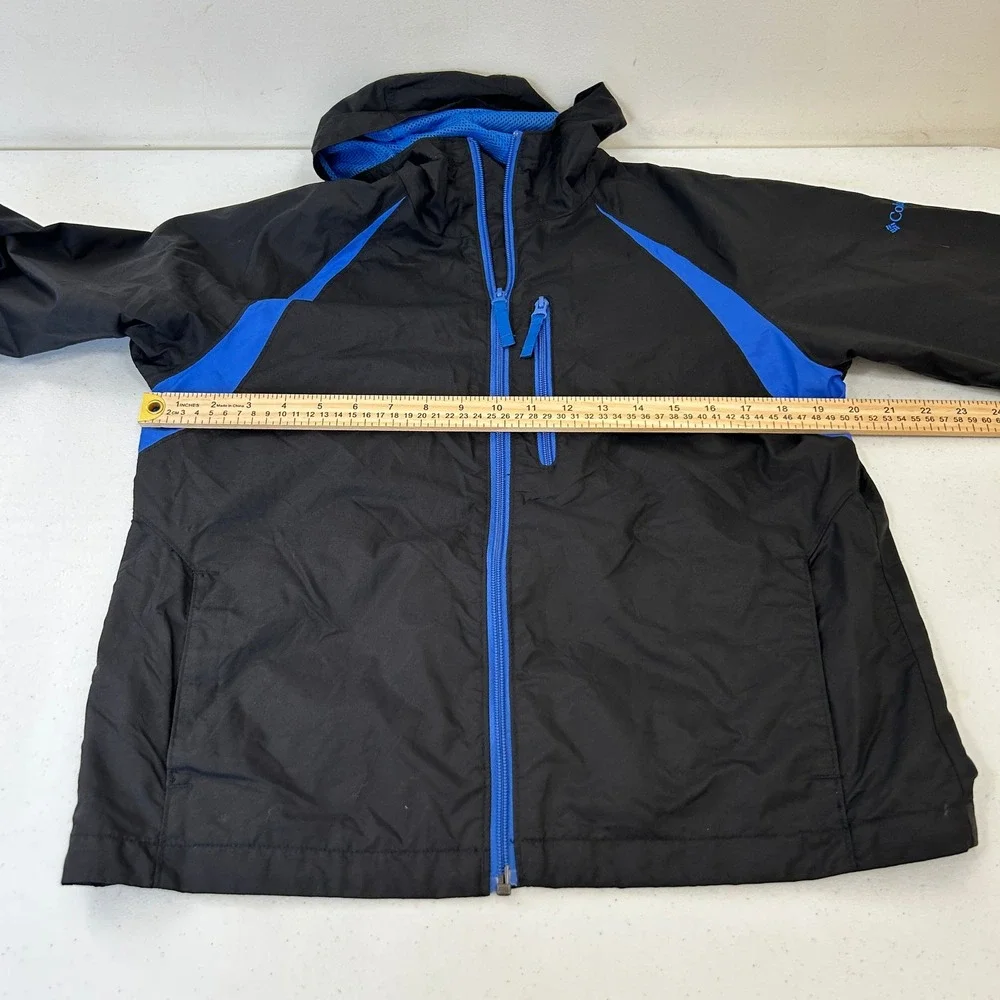 Columbia Boys Full Zip Hooded Windbreaker Jacket Black Blue Size L 14/16